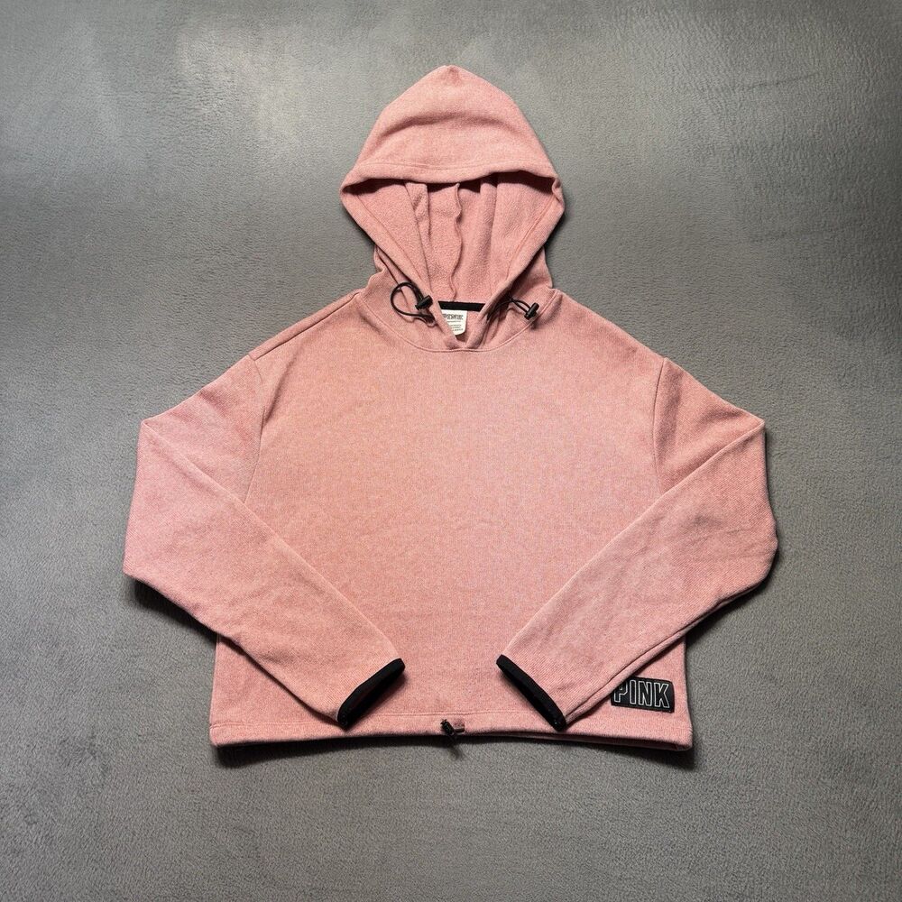 Victoria’s Secret PINK Women’s XS Pink Cropped Fleece Pullover Hoodie Toggle Hem